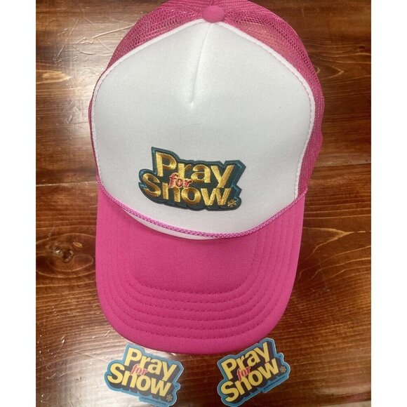 Pray for Snow Trucker Hat Pink - Picture 1 of 5